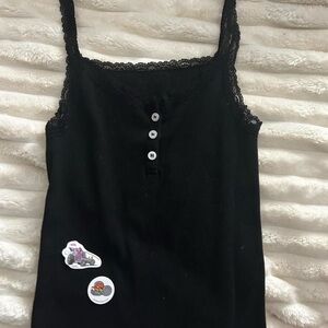 Black Lace Trim Tank Top